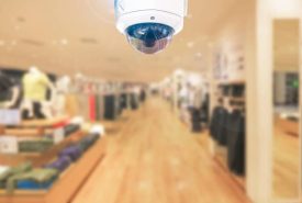 CCTV around safety security on blur shop store background.